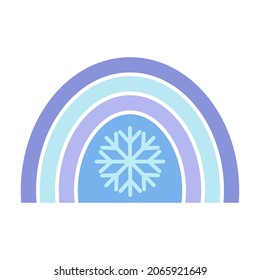 Winter vector rainbow in flat style. Cute illustration in blue on the theme of Christmas, New Year, cozy winter. For design of cards, prints, holiday printing, patterns, wrapping paper