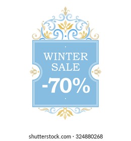 Winter vector sale -70% discount with floral elements. Floral elegant element for template placard design, place for text. Ornate decor for time of sales. Ornament for sale season.