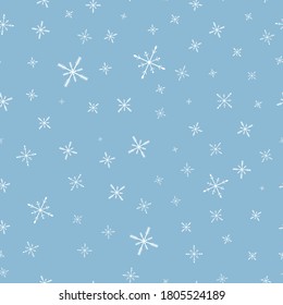 Winter vector seamless pattern of cute snowflakes on a tinted background. Scandinavian new year style for printing, packaging, textiles, postcards and other design