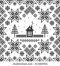 Winter. Vector seamless pattern. Nordic background.