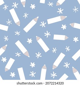 Winter vector seamless pattern with pencils and snowflakes. Perfect for T-shirt, fabric, textile and print. Design for decoration notebook, planner, notepad, copybook and journal. 
