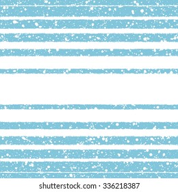 Winter vector seamless pattern. White stripes of different width on blue backdrop and snow splash grunge texture. Brush drawn - rough, artistic edges. Striped new year background.