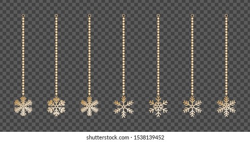 Winter vector snowflakes of handmade. Collection of snowflake, Christmas decoration. Xmas decor hanging on bead chains