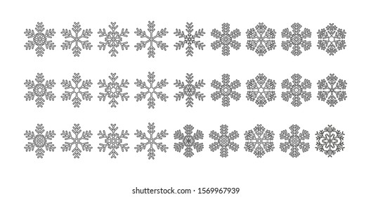 Winter vector snowflakes of handmade. Collection of snowflake, Christmas decoration.