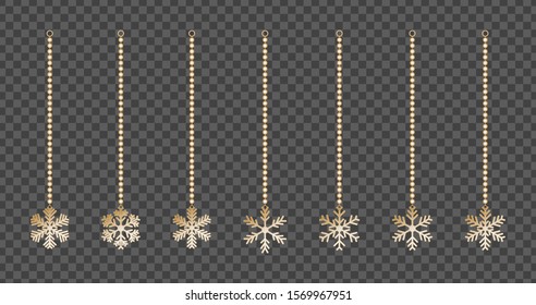 Winter vector snowflakes of handmade. Collection of snowflake, Christmas decoration. Xmas decor hanging on bead chains