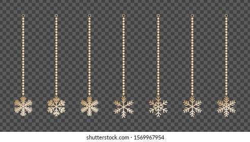 Winter vector snowflakes of handmade. Collection of snowflake, Christmas decoration. Xmas decor hanging on bead chains