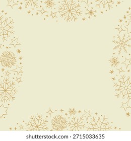 Cuadrado de Vector de invierno de copos de nieve negros, estrellas. Borde dibujado a mano, aislado. Fondo, telón de fondo, Plantilla para el tema de la nevada, Navidades, año nuevo