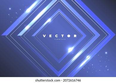 Winter vector template with glowing glass rectangles and sparkling on the blue background
