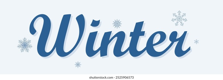 Invierno. Texto de Vector de invierno. Copos de nieve con texto Invierno sobre fondo blanco. Elementos de diseño para el cartel, el fondo o la tarjeta de felicitación