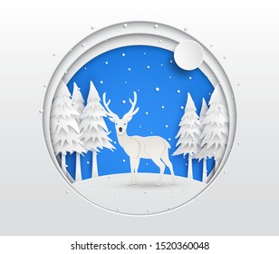 Winter vectors and reindeer in the pine forest. with design Origami or paper cut style. and can be used as illustration or background.


