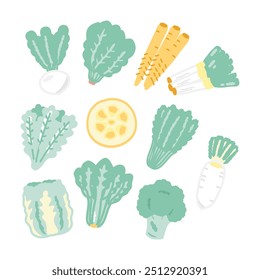 Winter vegetables ingredients illustration set