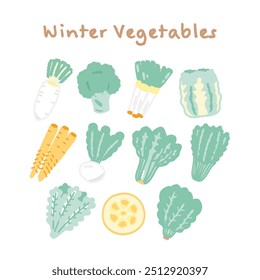 Winter vegetables ingredients illustration set