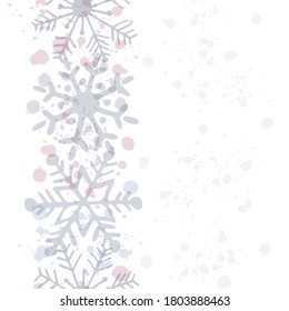 Winter vertical seamless ribbon border with beautiful snowflakes. Vector illustration
