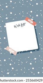 Winter vertical template with empty paper note. Editable vector hand drawn Christmas design. 