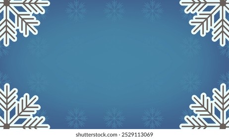 Fondo de vibración de invierno con elemento de copos de nieve y color azul degradado.  Navidades y tema del Año Nuevo.