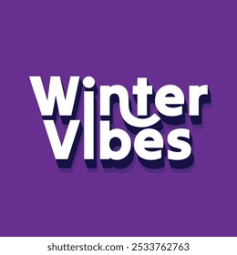 Winter vibes typography logo design. Winter editable text isolated on purple background. Modern lettering logo for winter quotes phrase. Sticker, label, badge. Vector illustration.