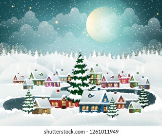 Winter Village Background Snow Covered Houses Stock Vector (Royalty ...