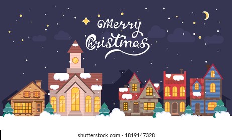 Winter village Christmas colored vector illustration