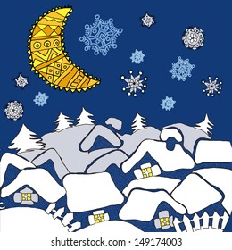  winter village.  Christmas. New year's card. Christmas card. New year