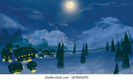 winter village - a group of houses and associated buildings, larger than a hamlet and smaller than a town, situated in a rural area.