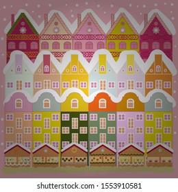 Winter village landscape. Background. Vector illustration.