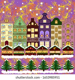 Winter village landscape. Background. Vector illustration.