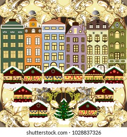 Winter village landscape. Vector illustration. Background.