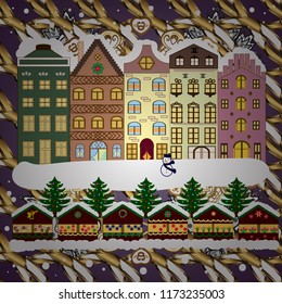 Winter village landscape. Vector illustration. Background.