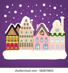 Winter village landscape. Vector illustration. Background.