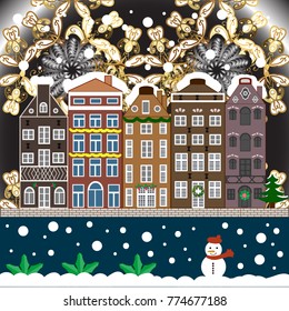 Winter village landscape. Vector illustration. Background.
