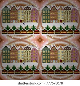 Winter village landscape. Vector illustration. Background.