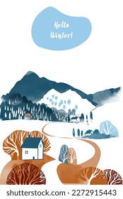 Winter village vector landscape. Flat design.