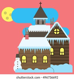 Winter village,church,snowman