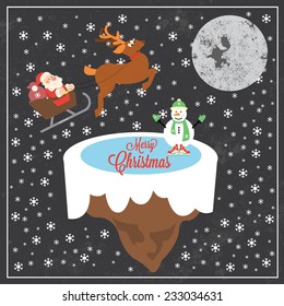 Winter vintage poster in flat design style / Christmas poster with MERRY CHRISTMAS inscription / Typographic vector illustration
