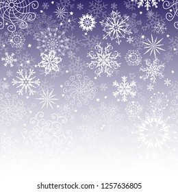 Winter violet gradient Christmas frame with snowflakies and stars, vector eps 8