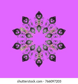 Winter violet, gray and brown christmas snow flat crystal element. Xmas frost snow flake isolated silhouette symbol. Snowflake vector icon background. Vector. Weather illustration ice collection.