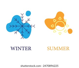 Winter vs Summer icons. Winter icon. Summer icon. Seasons icons.