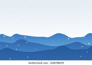 Papel de invierno con ilustración vectorial de copos de nieve y montaña.