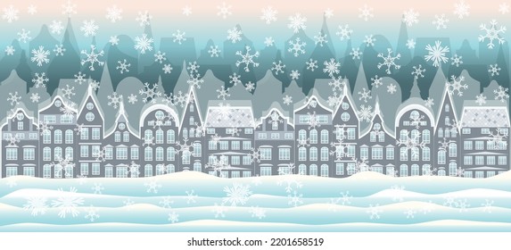 Winter wallpaper. North сity, vector illustration