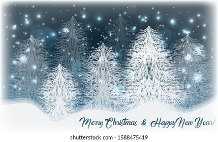 Winter wallpaper with xmas tree, vector illustration