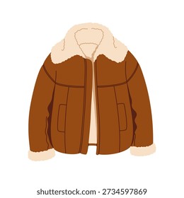 Armario de invierno chaqueta bomber marrón, accesorio de ropa al aire libre. Elemento aislado de la ropa del otoño o de la primavera, accesorio del Vector de la historieta de la ropa del guardarropa del invierno. Artículo de chaqueta bomber marrón cálido
