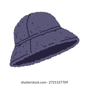 Vestiário de inverno chapéu balde quente, vestuário de estação fria. Item de desenho animado de roupas de tempo frio, guarda-roupa de inverno elemento vetor de vestuário quente. Outono ou primavera quente headwear chapéu adesivo ou acessório
