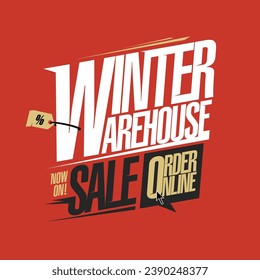 Winter warehouse sale, end of season clearance, vector sale banner template