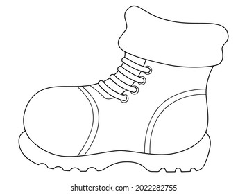 Winter warm boot - vector linear illustration for coloring. Outline. Boot - shoes with thick soles with laces - a sign for identity, a logo or an element for a coloring book.