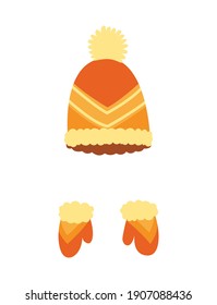 Winter warm hat and gloves. Clothes for winter or autumn. Stylish clothes for cold weather. Icons set for web and mobile design