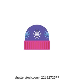 Winter warm hat or knit wool beanie headwear icon or symbol, flat cartoon vector illustration isolated on white background. Warm accessories for winter walks and sports.