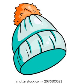 Sombrero caliente de invierno. Sombrero de punto para invierno y otoño. Dibujo manual.