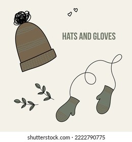 winter warm hat and mittens. cute poster