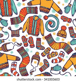 Winter Warm Knitted Clothes Seamless Pattern