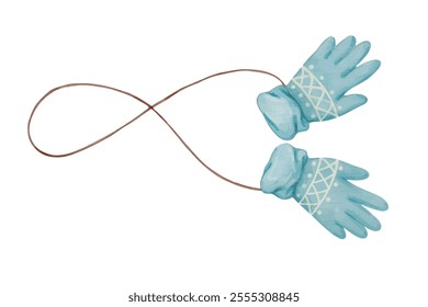 Winter warm, knitted, fur gloves, mittens. Vector graphics.